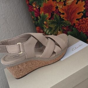 Clarks Beige Wedge Sandals